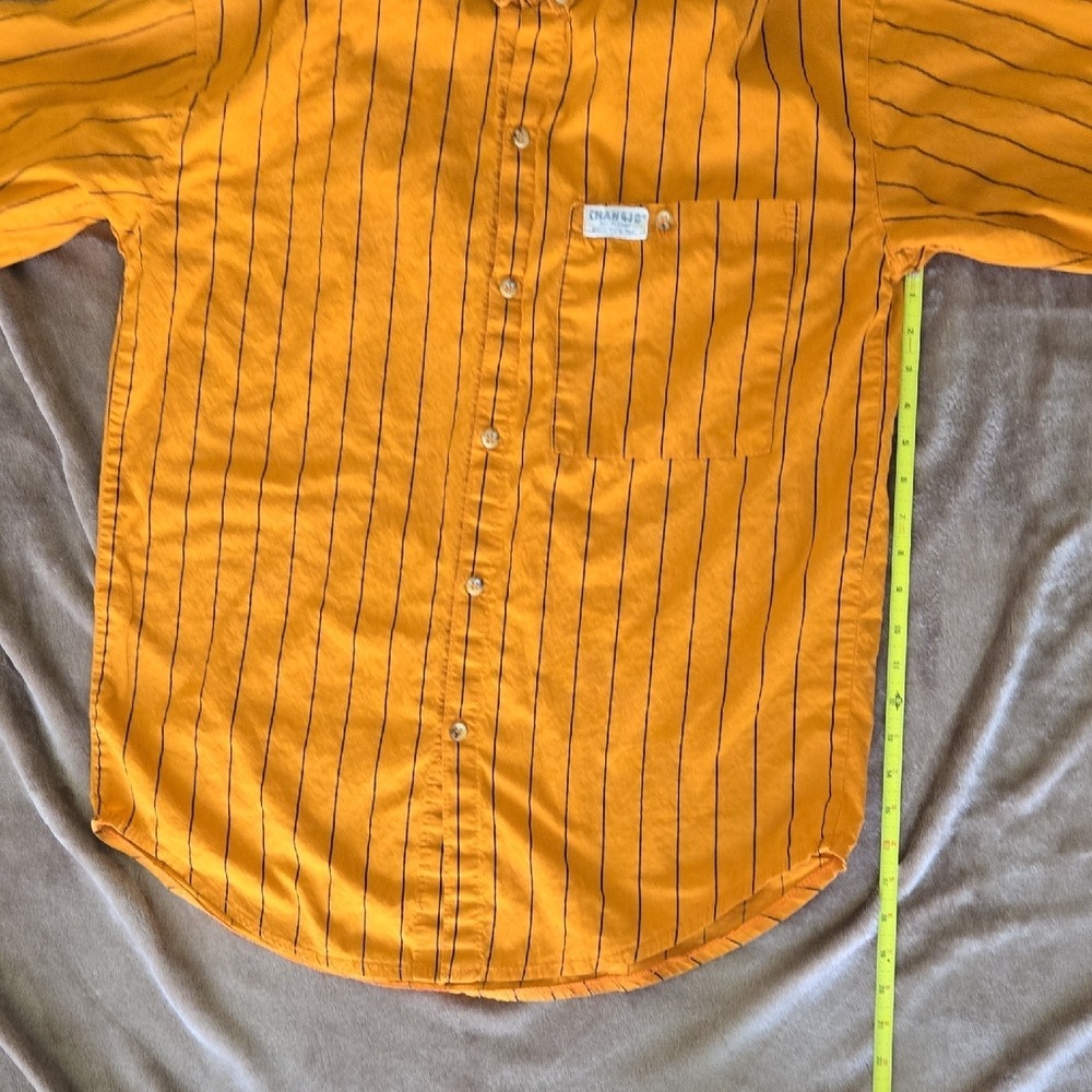 Chunjie Mens Mustard Yellow Striped Button Down Long Sleeve Shirt Pocket XL - Picture 6 of 6
